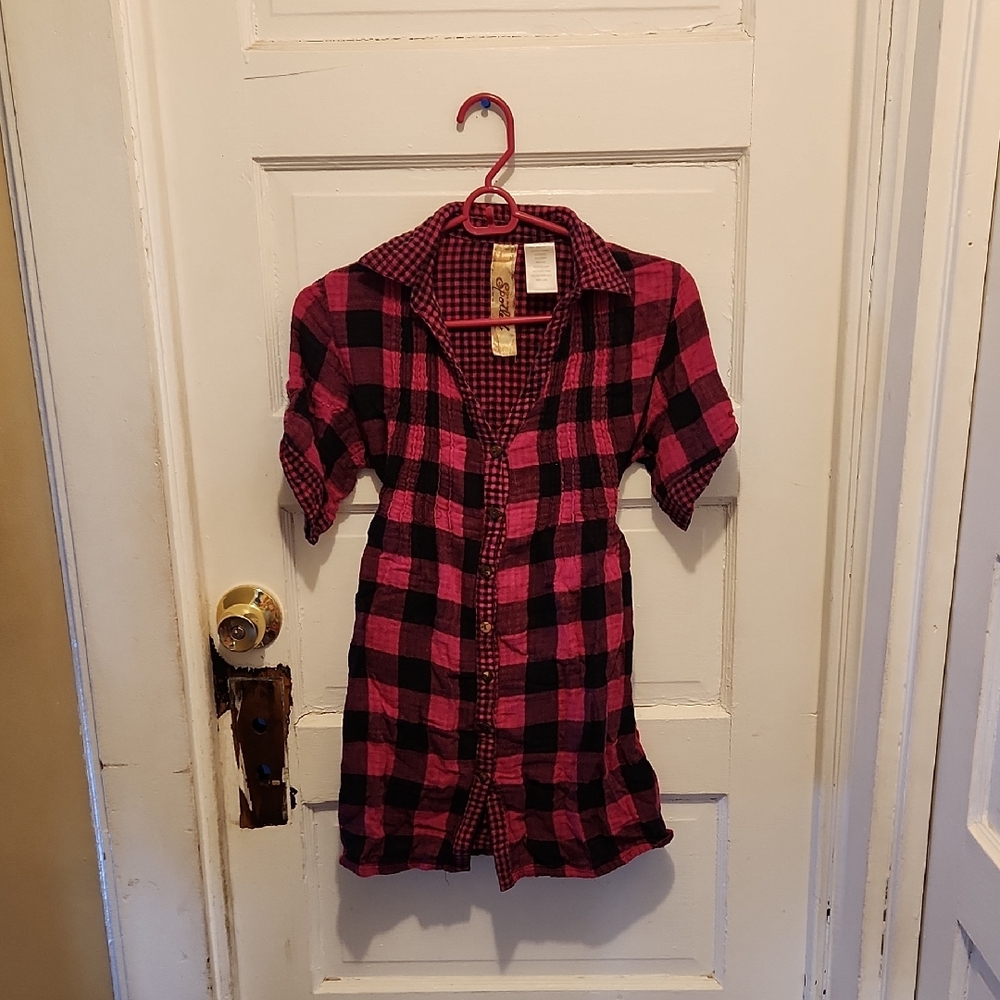Spoiled Pink and Black Checkered Top - Picture 1 of 3
